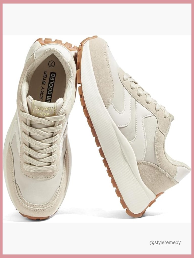 Retro Platform Sneakers With Slip-Resistant Sole, Lace-Up, Cushioned Insole